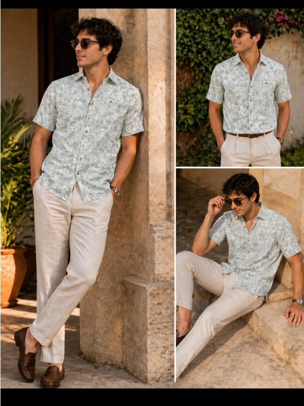 Weatherproof Vintage Linen Blend Paisley Shirt Green LG